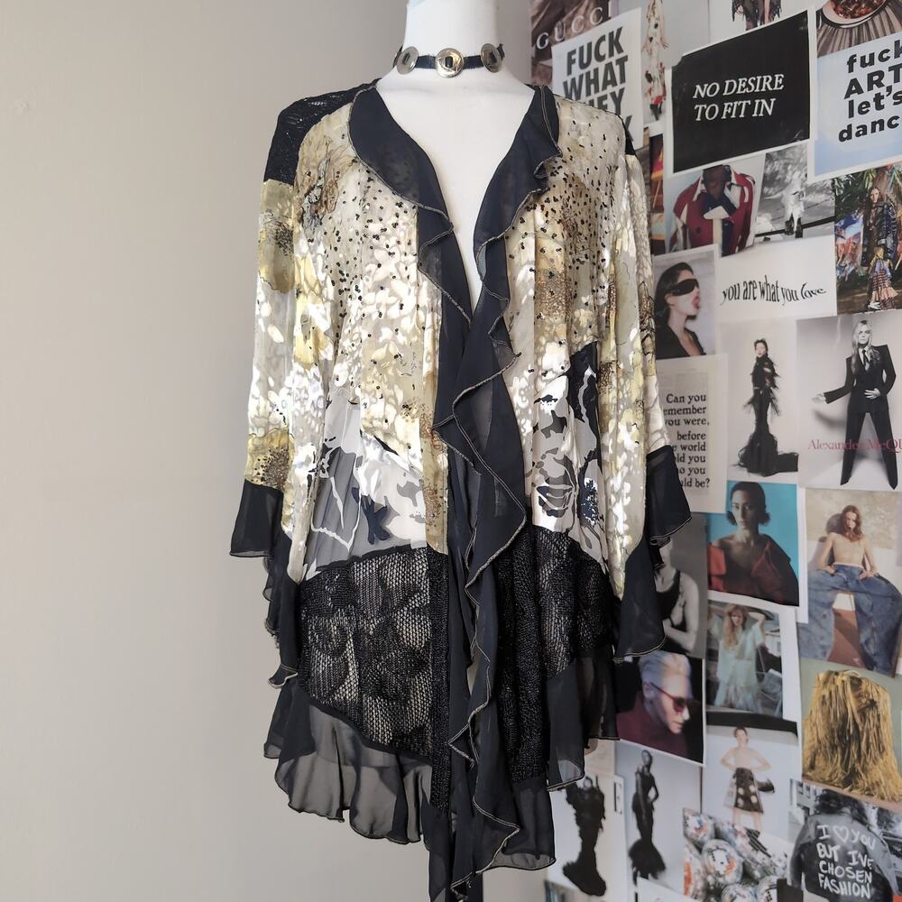 Floral Ruffle Whimsygoth Open Front Cardigan